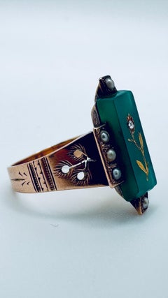 Viktorianischer Chrysopras-, Perlen- und Diamantring aus 14K Gold, CIRCA 1837