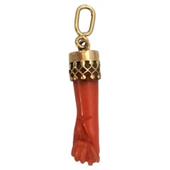 Antique Victorian 14K Gold Coral Figa Charm Pendant