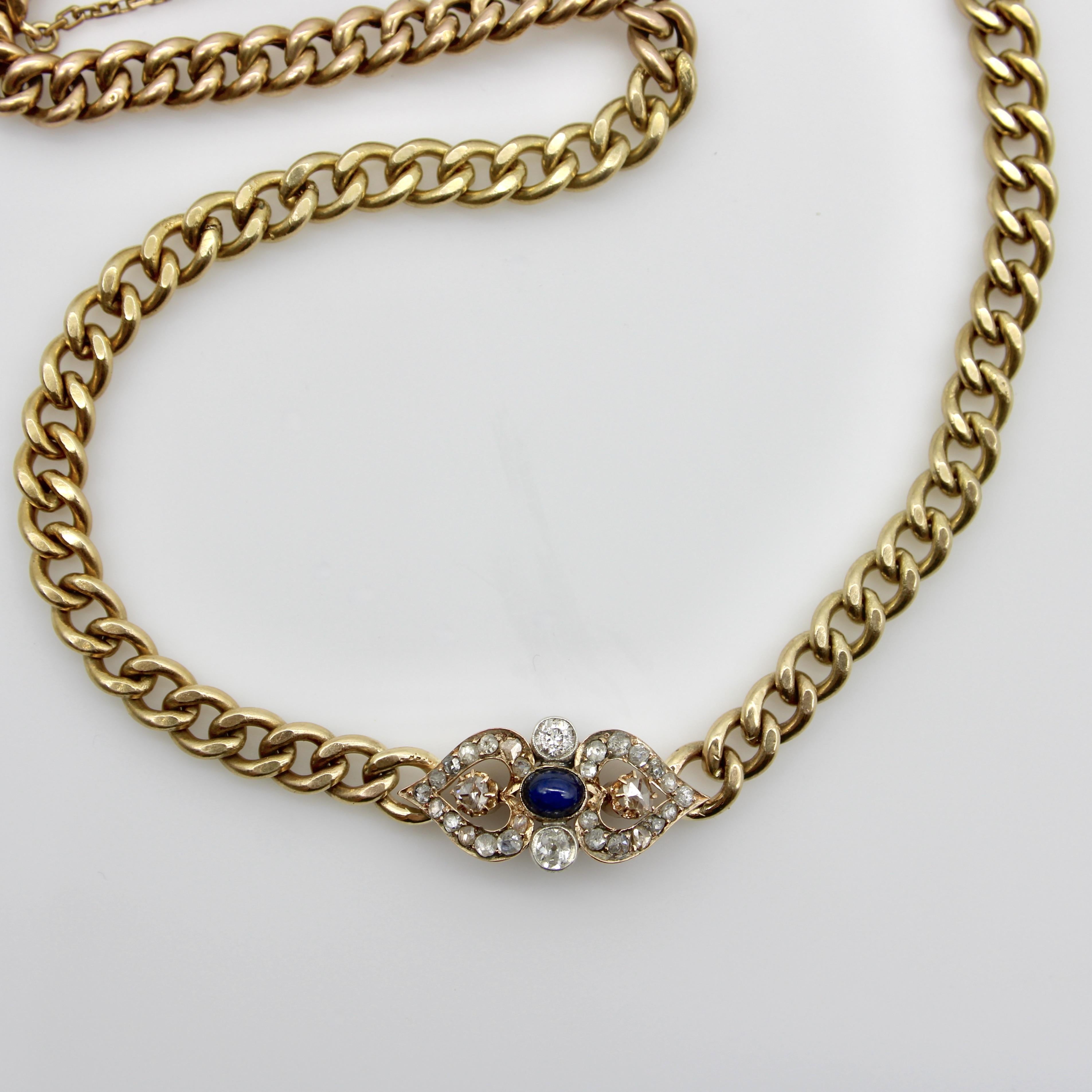 Victorien Collier victorien à maillons courbes en or 14 carats avec diamants et saphirs en vente