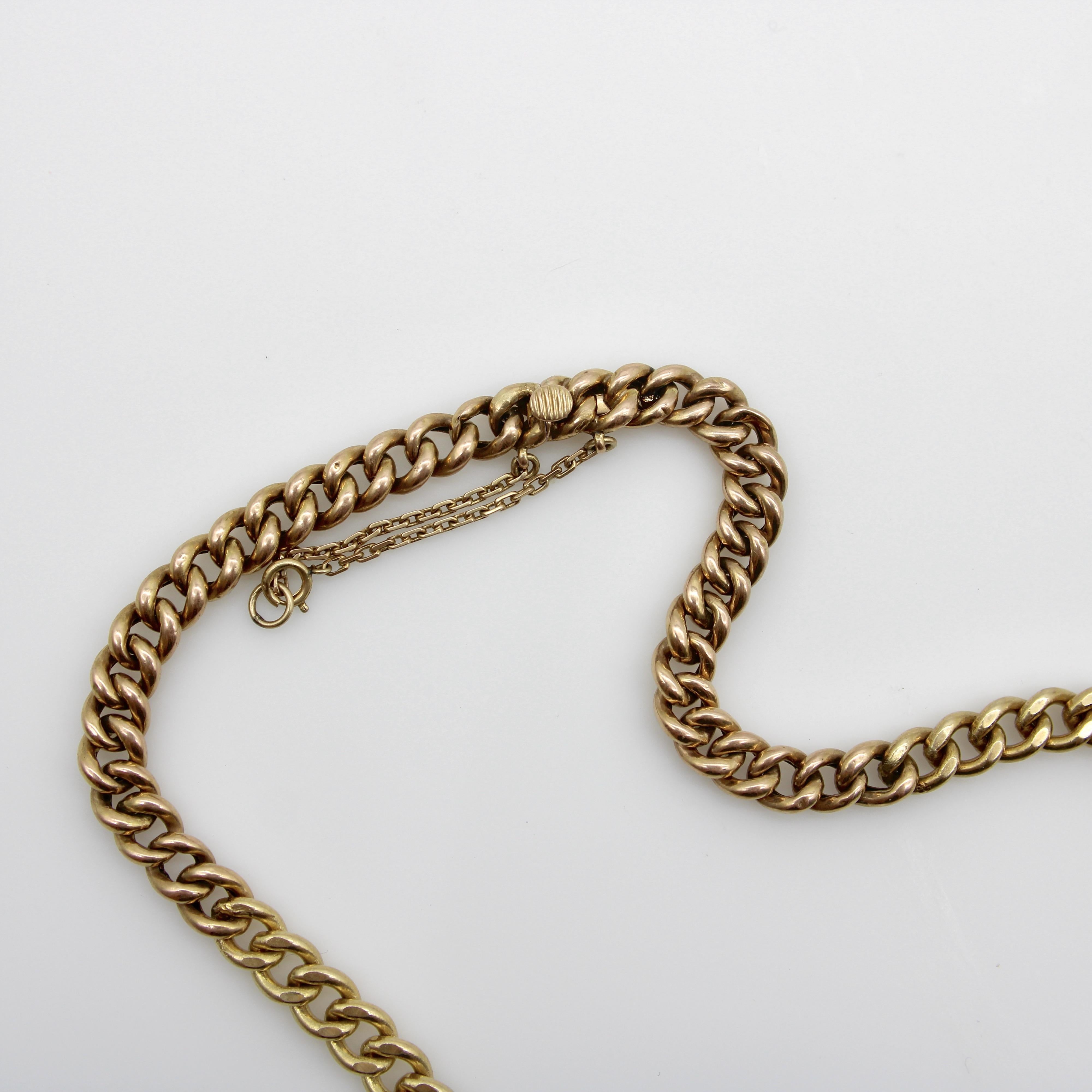 Collier victorien à maillons courbes en or 14 carats avec diamants et saphirs Unisexe en vente