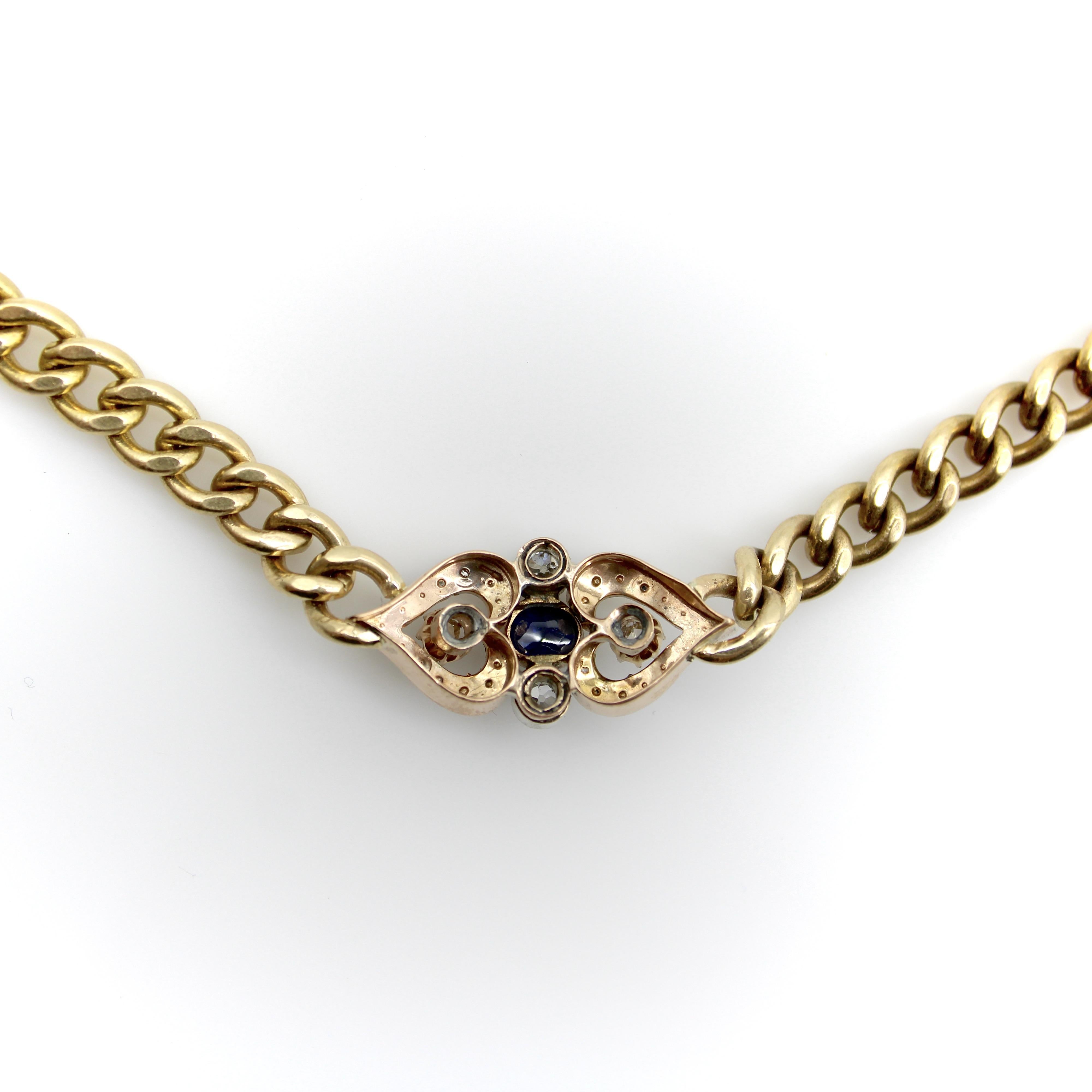 Collier victorien à maillons courbes en or 14 carats avec diamants et saphirs en vente 3