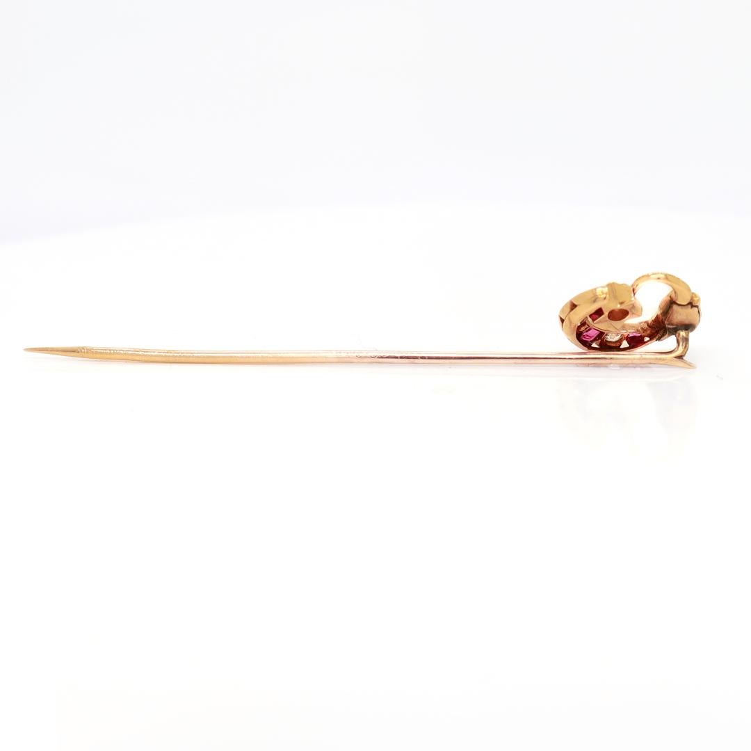 Victorian 14k Gold, Diamond, and Red Spinel Moon & Dragon Stickpin For Sale 10