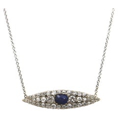 Collana vittoriana con pendente a forma di occhio in oro 14 carati con diamanti e zaffiri