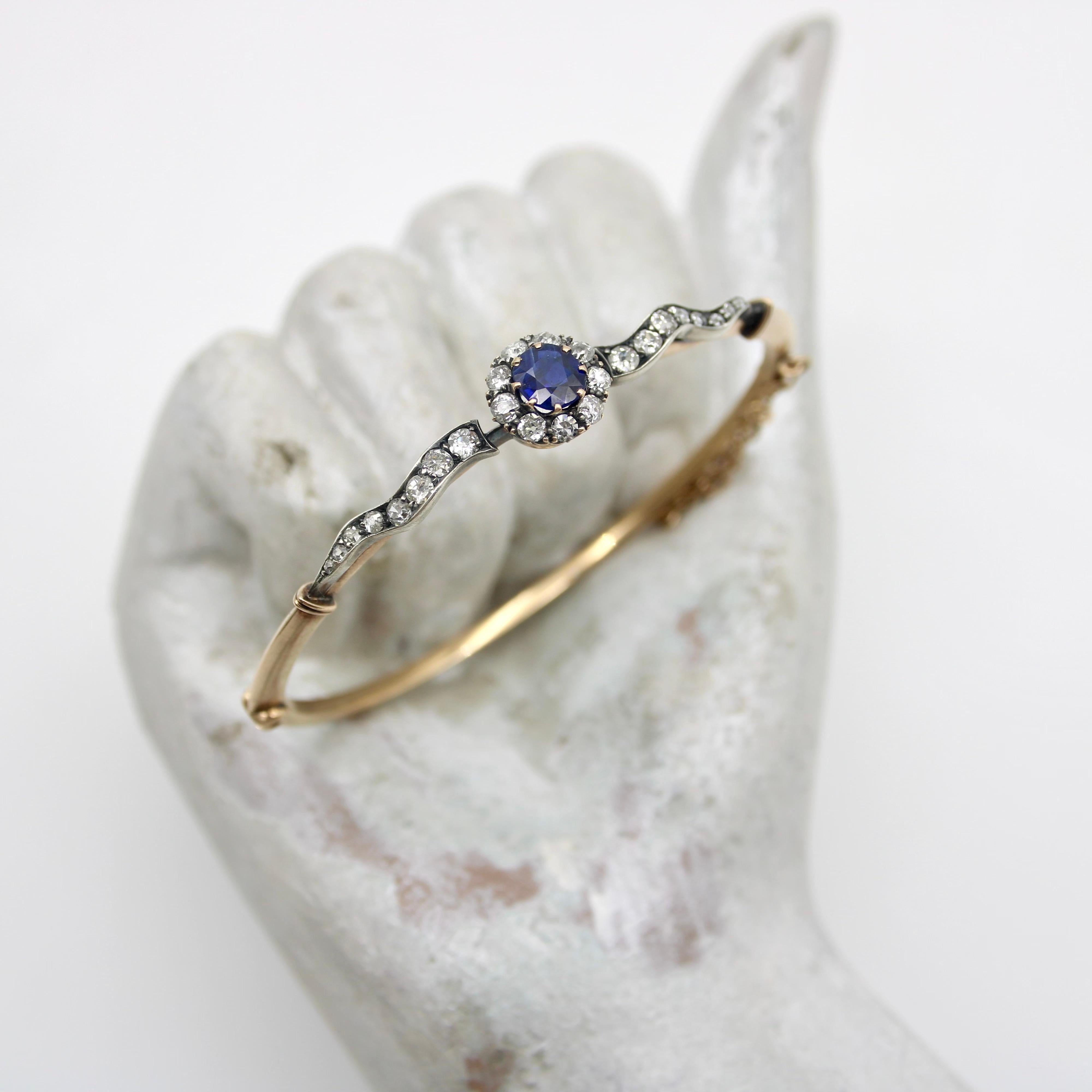 Victorian 14K Gold Diamond and Sapphire Silver Top Bracelet  For Sale 5