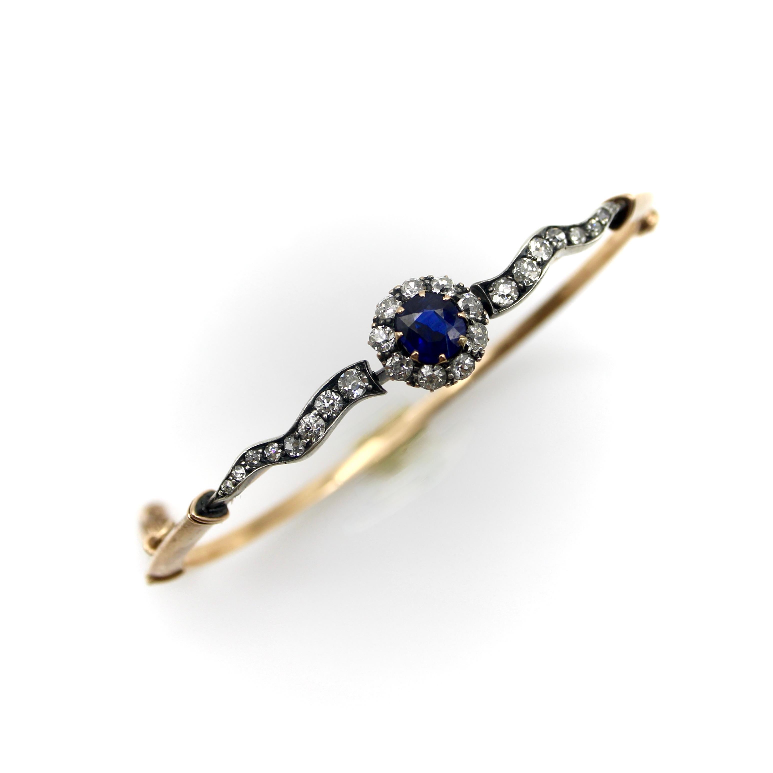 Victorian 14K Gold Diamond and Sapphire Silver Top Bracelet  For Sale 2