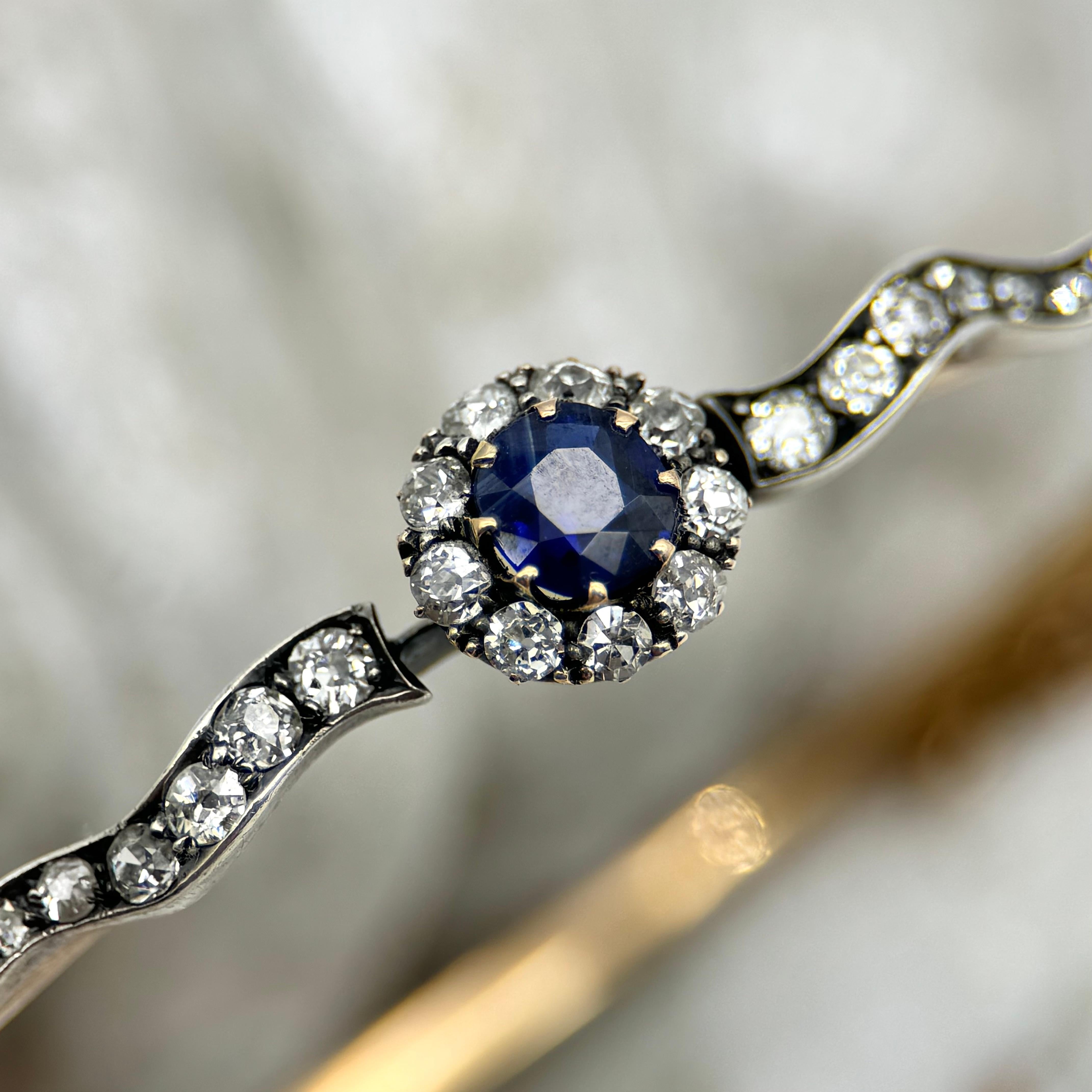 Victorian 14K Gold Diamond and Sapphire Silver Top Bracelet  For Sale 3