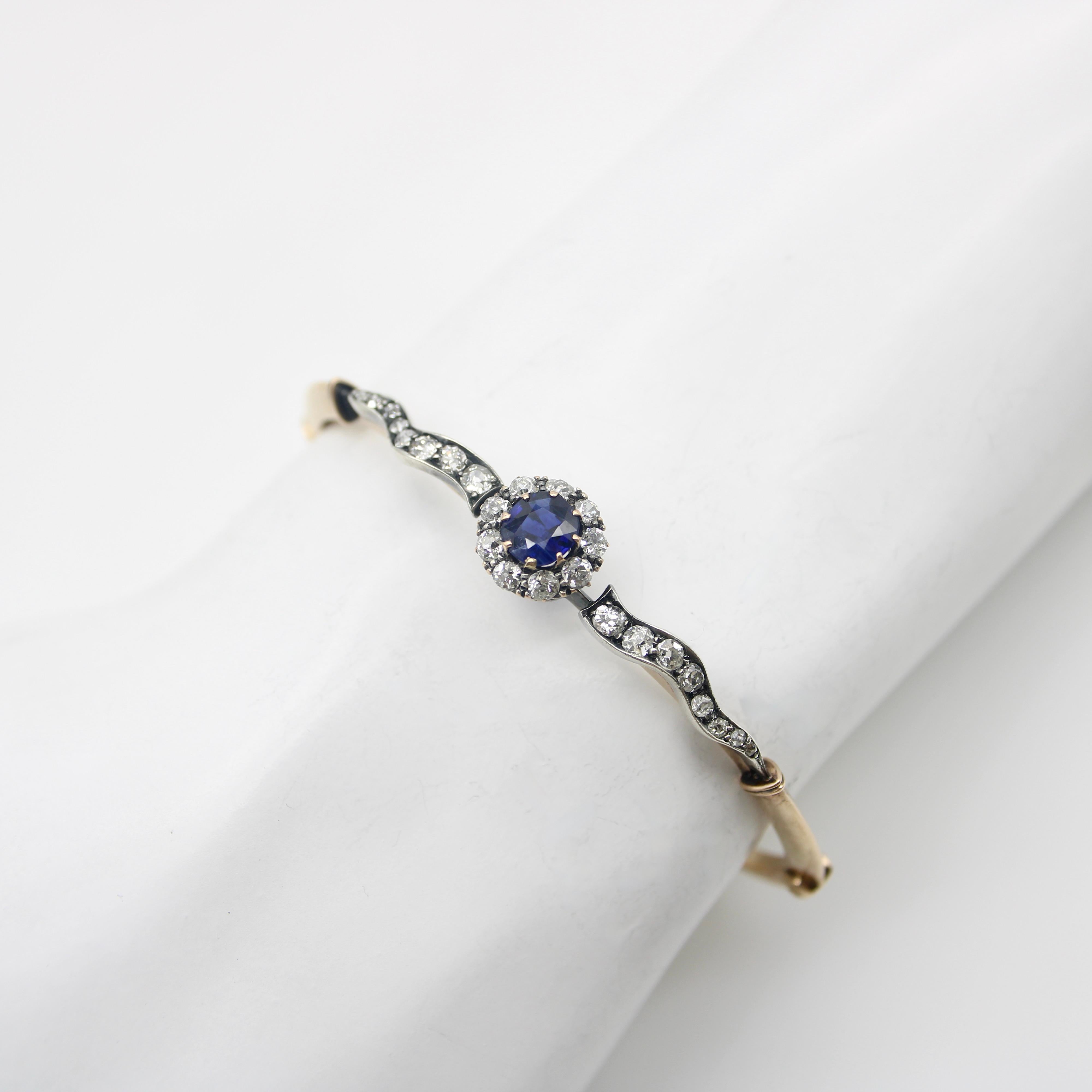 Victorian 14K Gold Diamond and Sapphire Silver Top Bracelet  For Sale 4