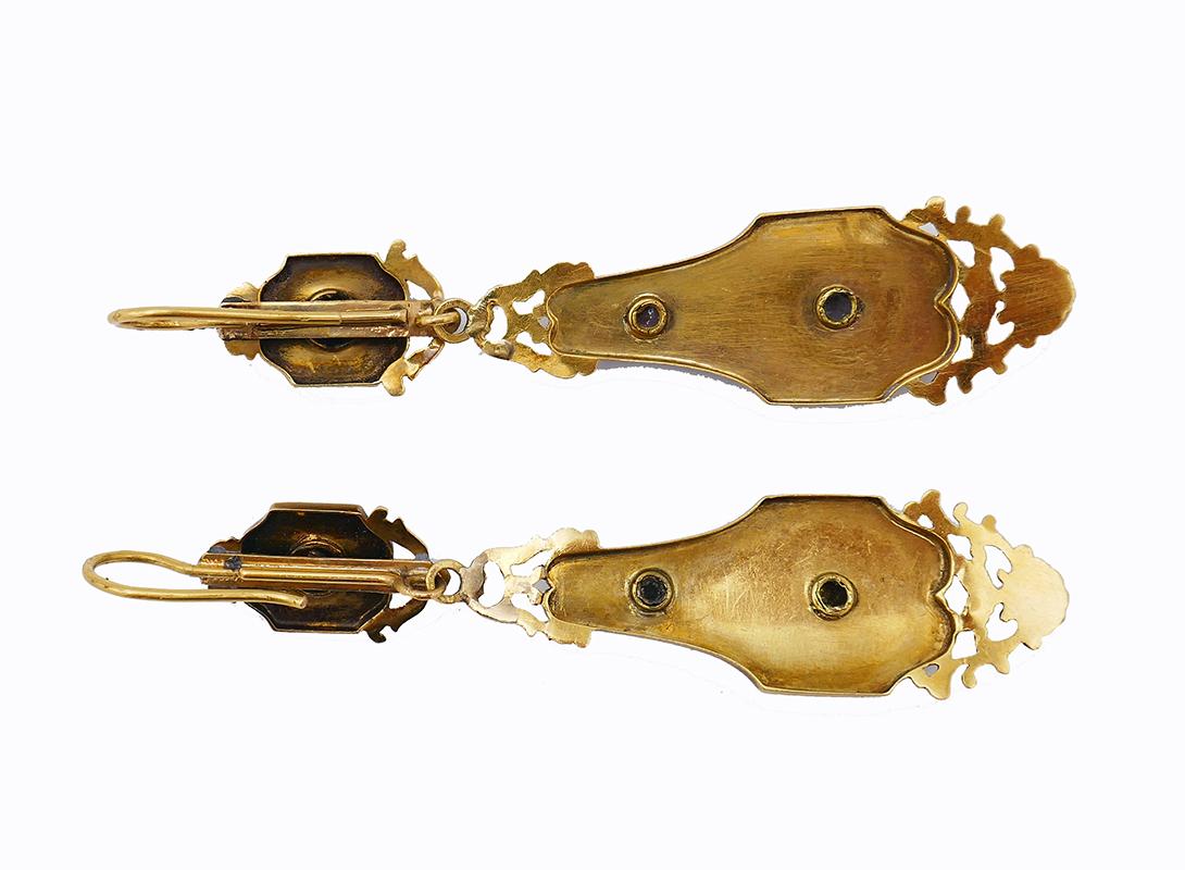 Women's Victorian 14k Gold Diamond Dangle Earrings Antique
