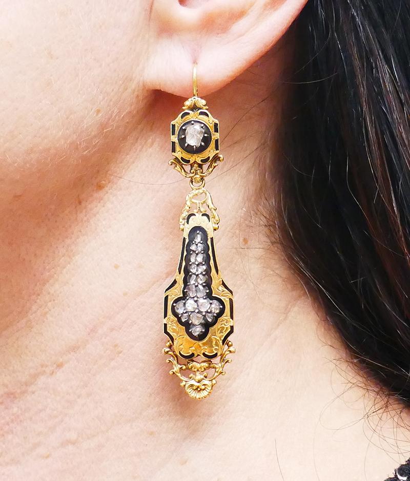 Victorian 14k Gold Diamond Dangle Earrings Antique 1