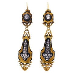 Victorian 14k Gold Diamond Dangle Earrings Antique