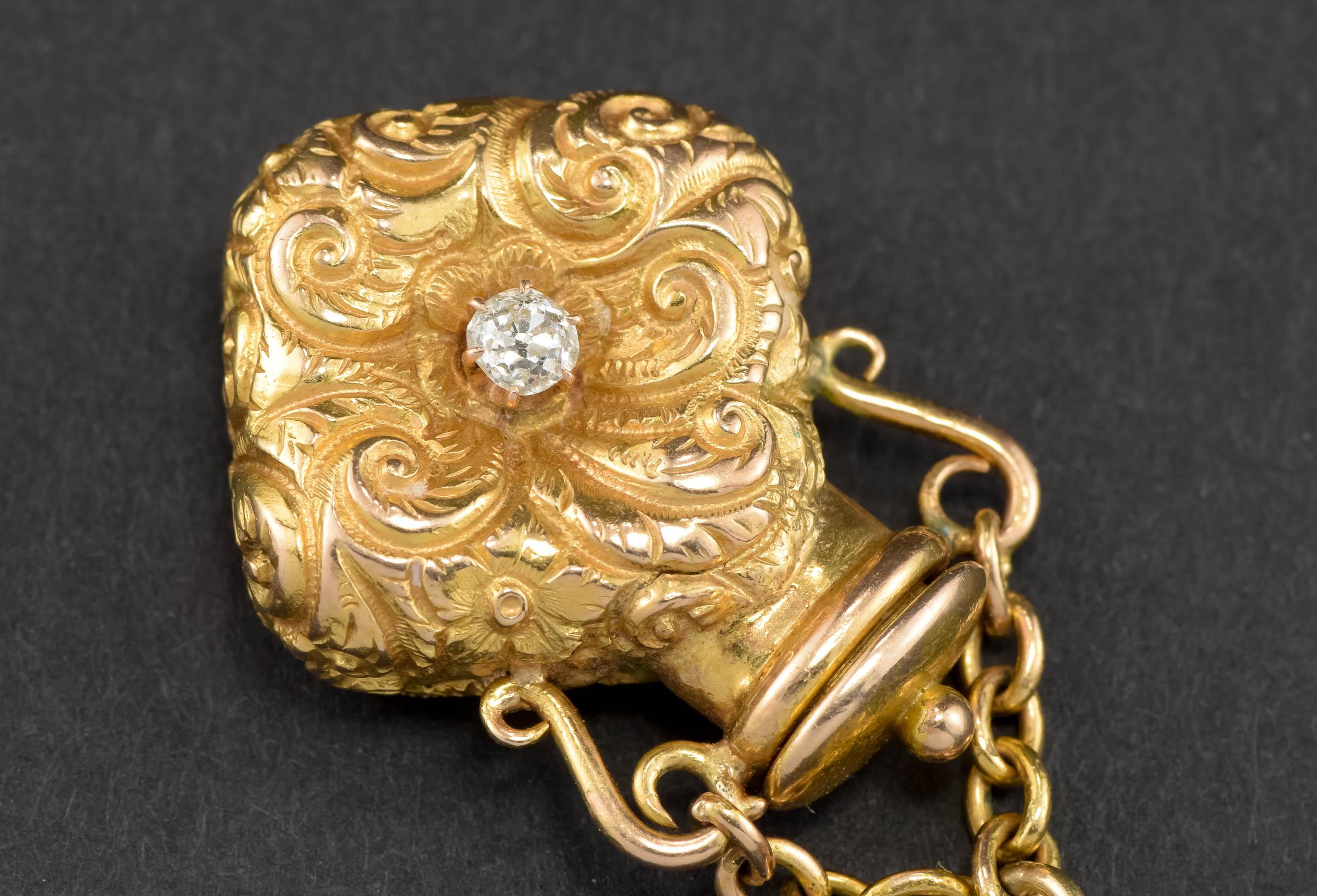Late Victorian Victorian 14k Gold Diamond Scent Perfume Bottle Pendant