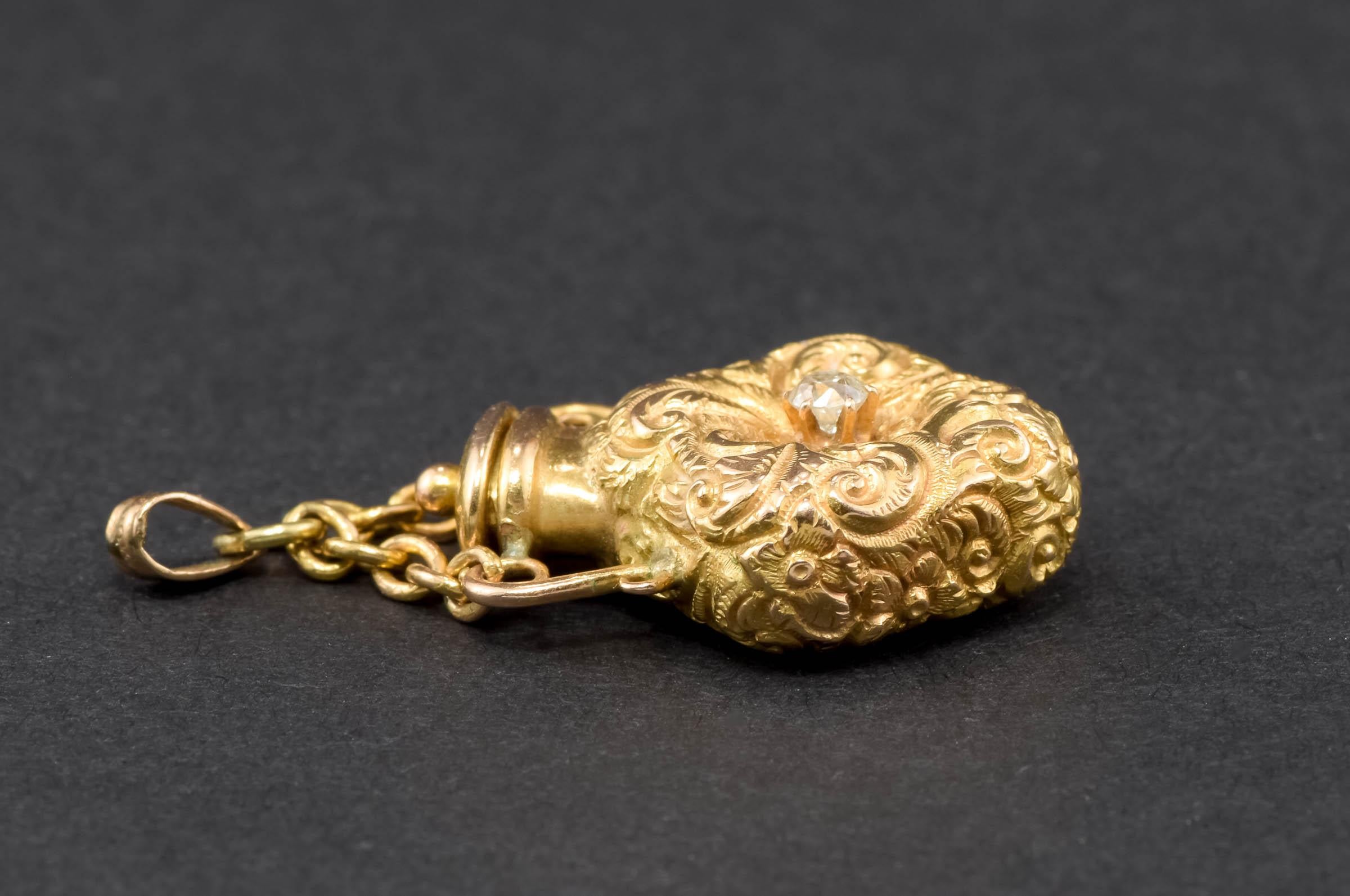 Viktorianische 14K Gold Diamant Duft Parfüm Flasche Anhänger 1