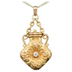 Victorian 14k Gold Diamond Scent Perfume Bottle Pendant