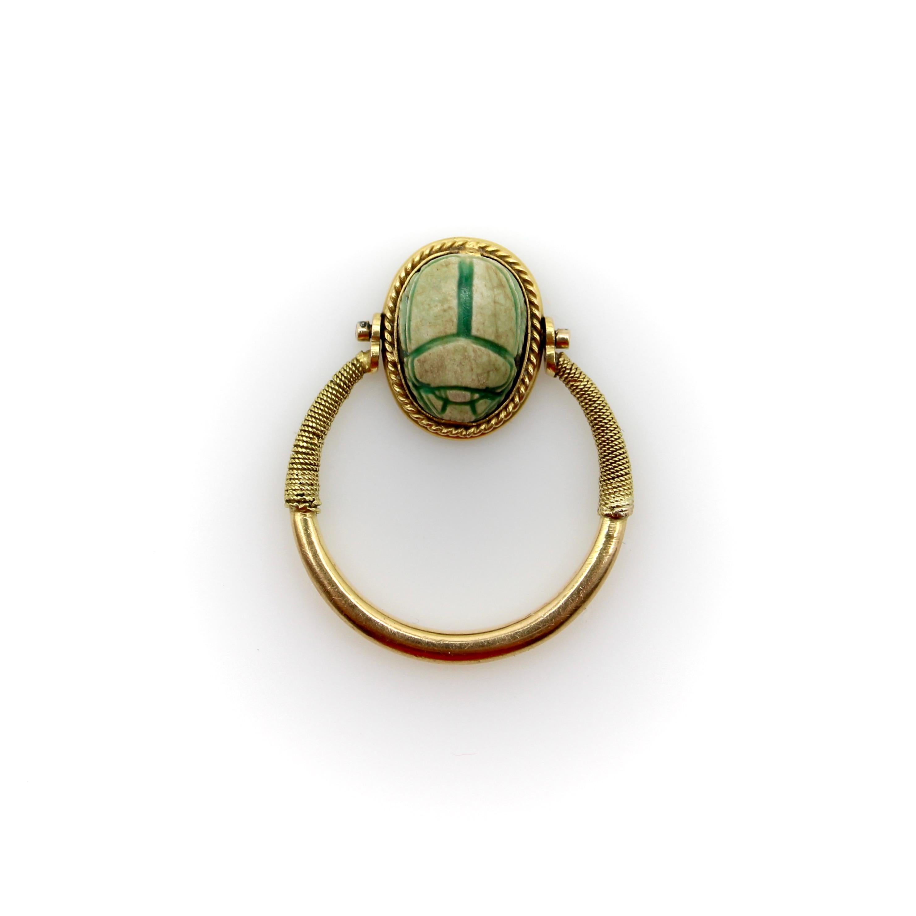 Viktorianischer 14K Gold Ägyptische Wiedergeburt Skarabäus-Drehring im Zustand „Gut“ im Angebot in Venice, CA