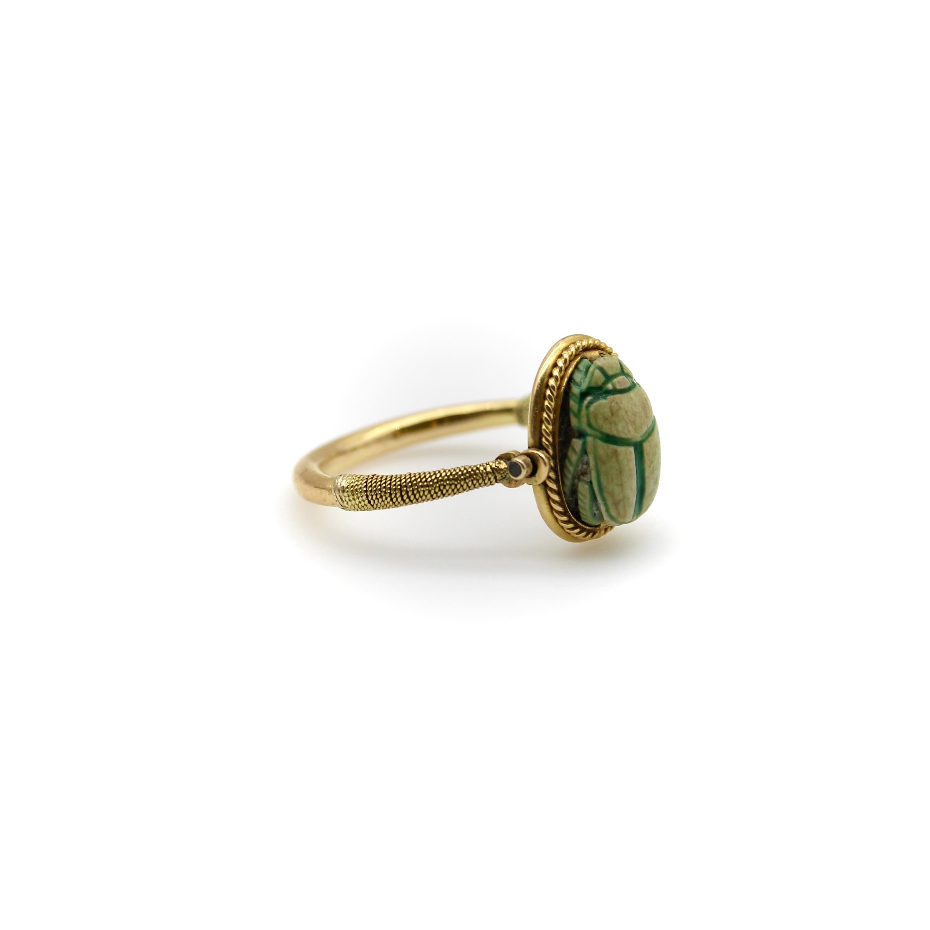 Viktorianischer 14K Gold Ägyptische Wiedergeburt Skarabäus-Drehring für Damen oder Herren im Angebot