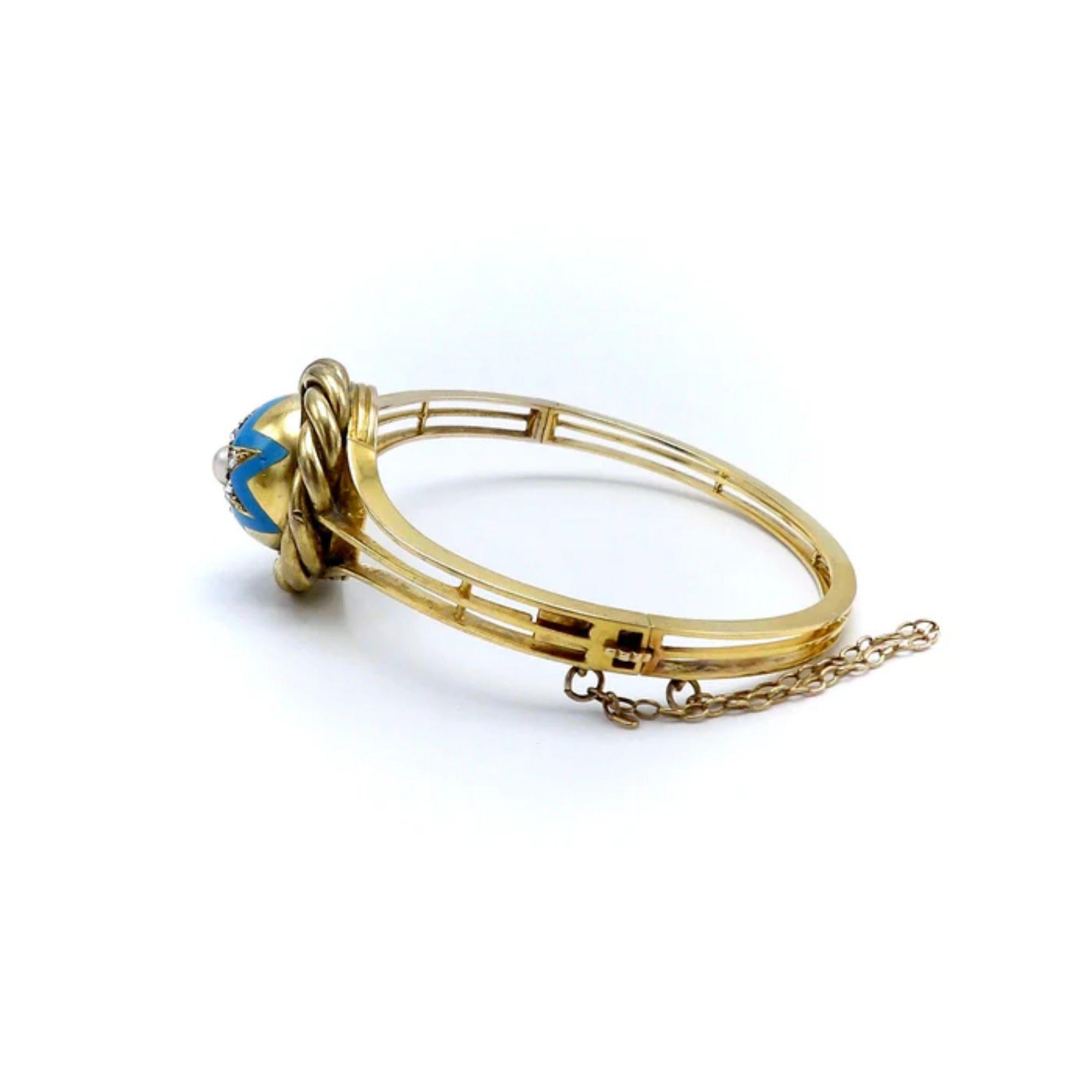 Victorien Bracelet victorien en or 14K émaillé, perles et diamants en forme d'étoile circa 1880s en vente