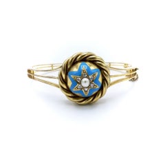 Victorian 14K Gold Enamel, Pearl and Diamond Star Bracelet circa 1880s