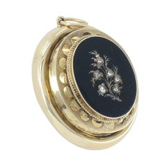 Victorian 14k Gold Enamel Rose Cut Diamond Pendant