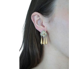 Viktorianische 14k Gold Emaille Samen Perle Mechanische Tropfen Ohrringe