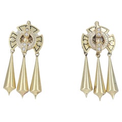 Viktorianische 14k Gold Emaille Samen Perle Mechanische Tropfen Ohrringe