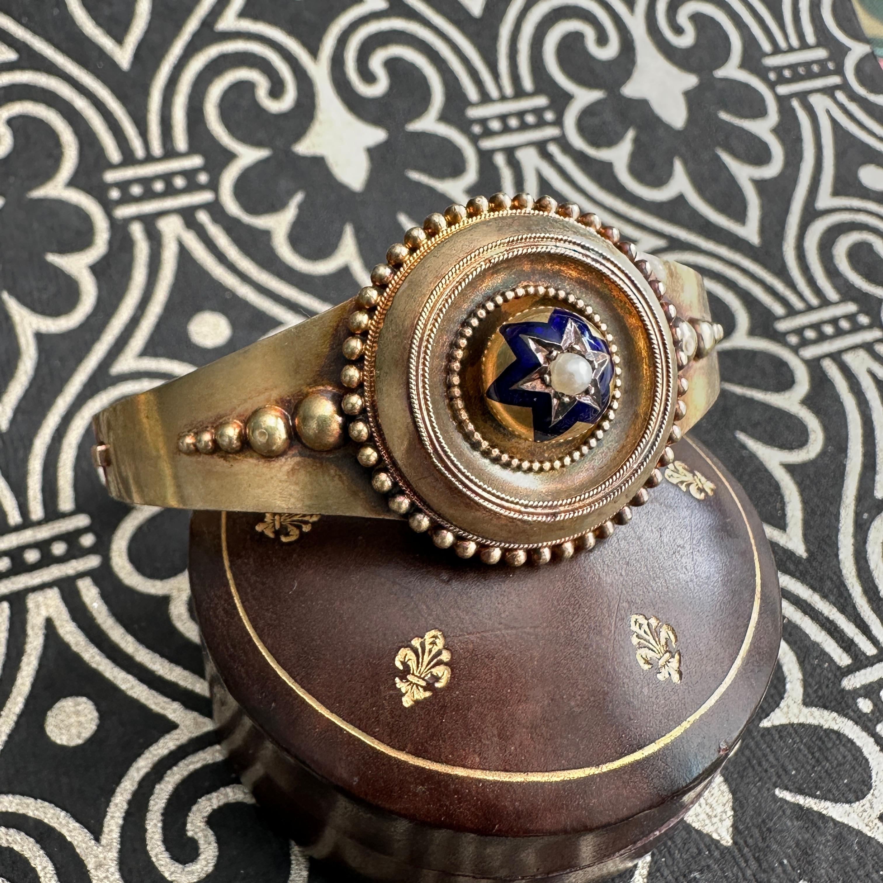 Pulsera victoriana de oro de 14 quilates con estrella esmaltada en venta 4