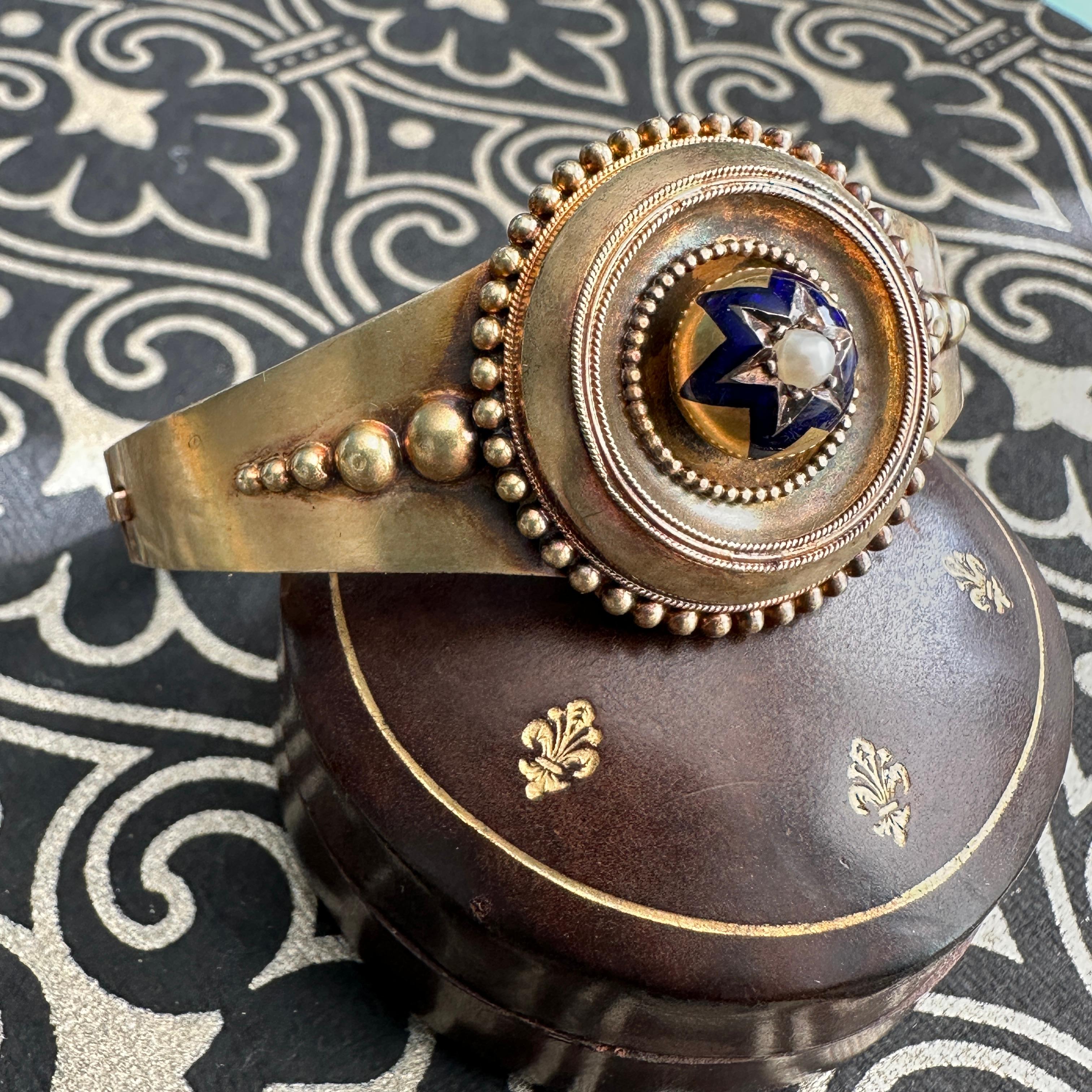 Pulsera victoriana de oro de 14 quilates con estrella esmaltada en venta 6