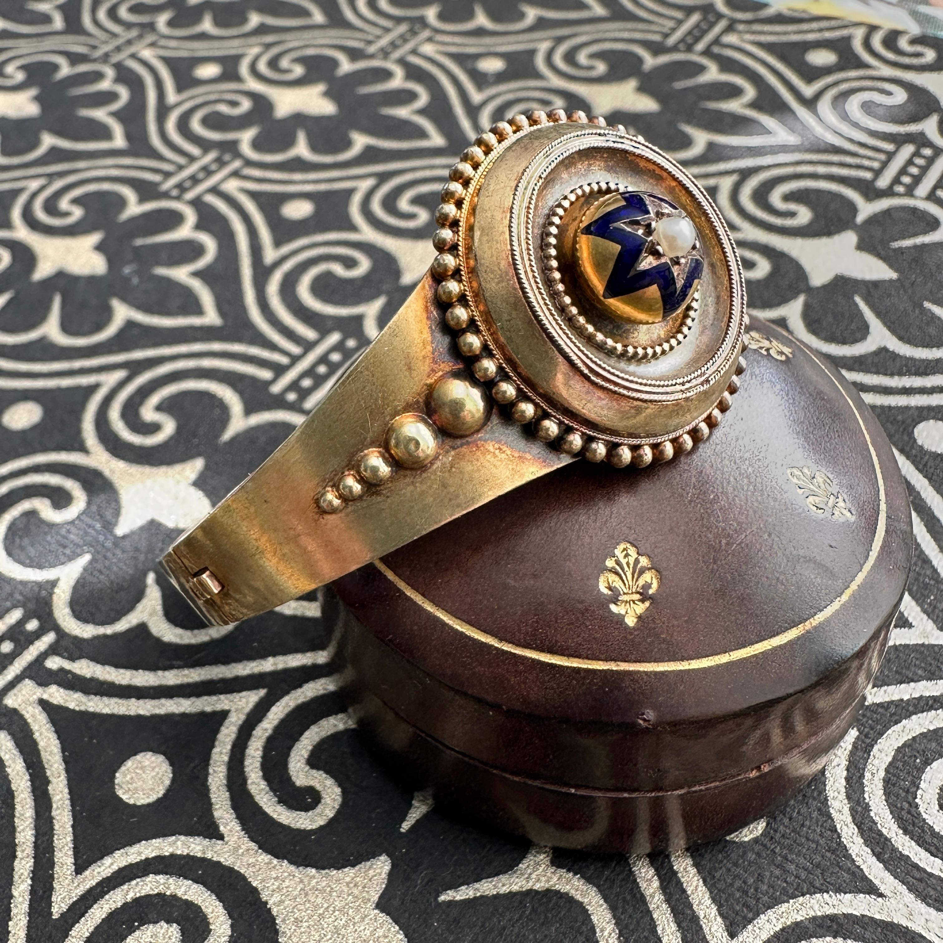 Pulsera victoriana de oro de 14 quilates con estrella esmaltada en venta 7
