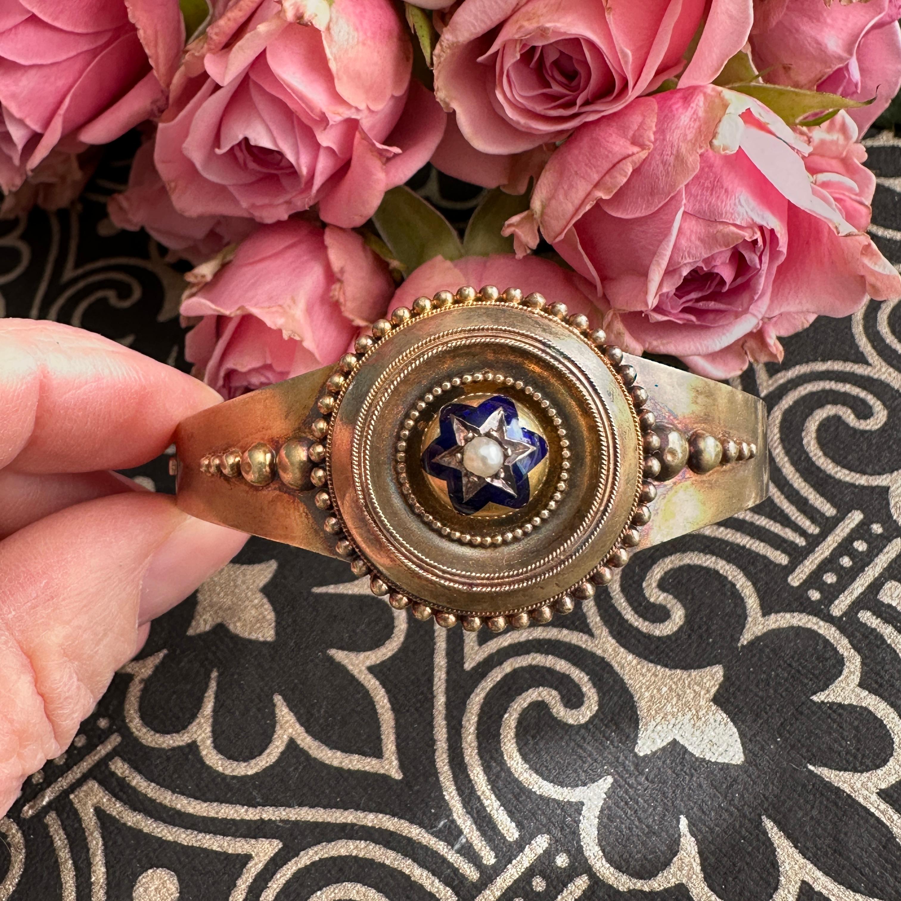 Pulsera victoriana de oro de 14 quilates con estrella esmaltada en venta 10