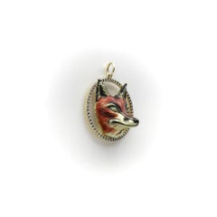 Victorian 14k Gold Enameled Fox Pendant with Diamond Halo Signature Piece