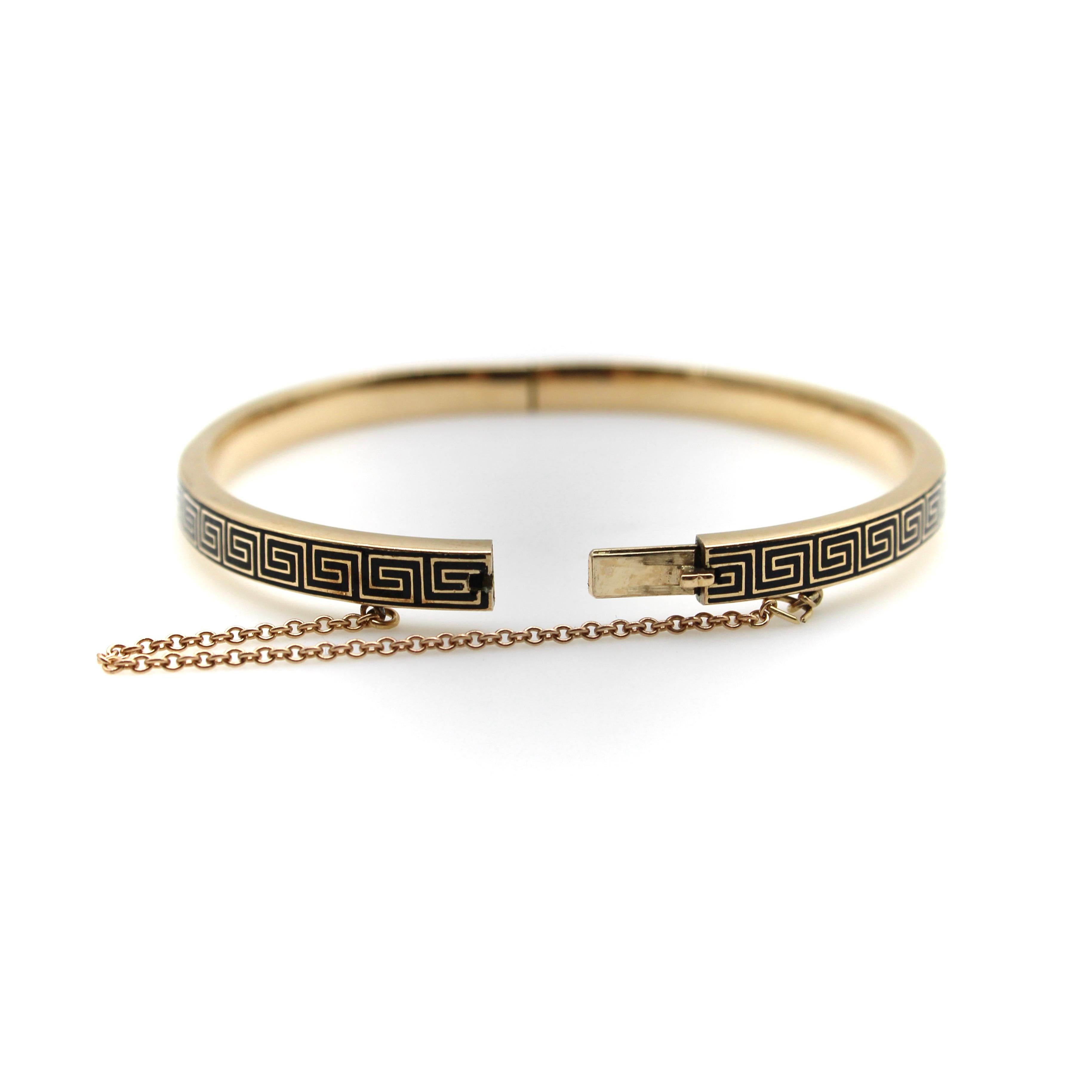 da uomo o donna Bracciale vittoriano in oro 14K con smalto a forma di chiave greca in vendita
