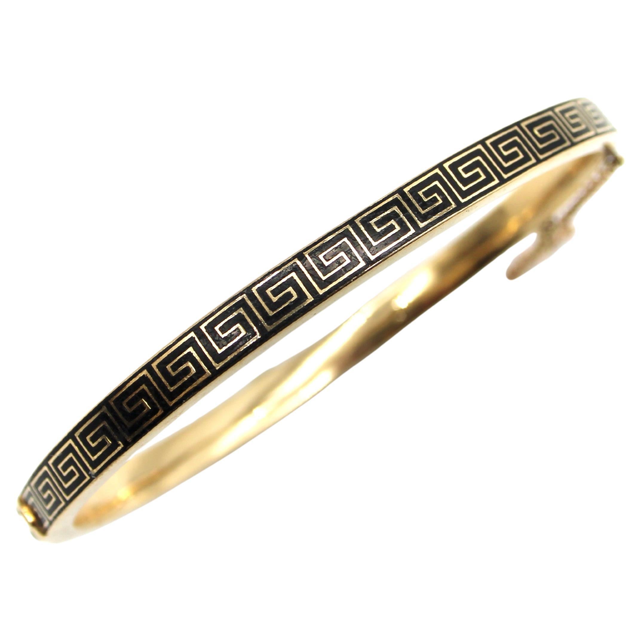 Victorian 14K Gold Enameled Greek Key Pattern Bracelet