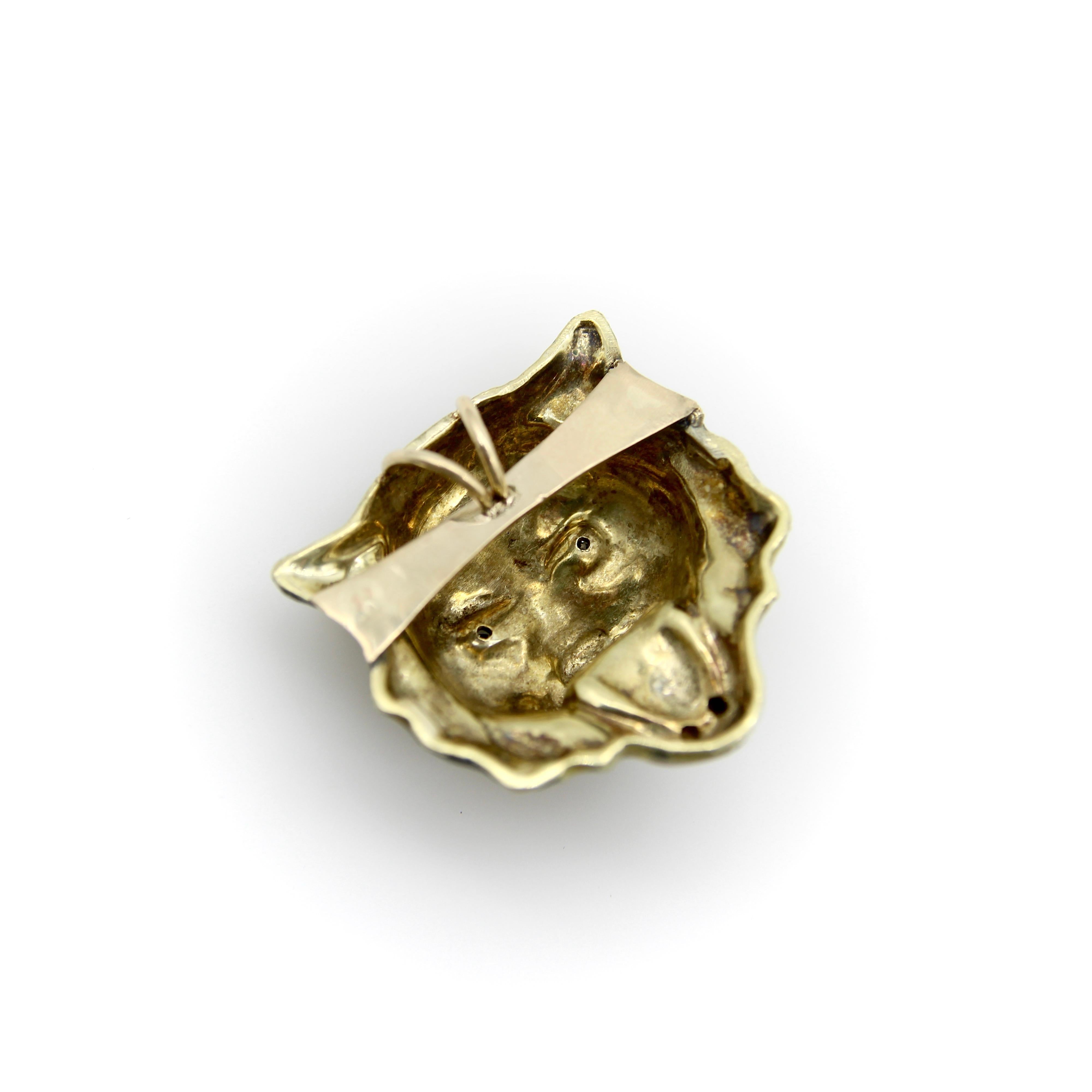 Women's or Men's Victorian 14K Gold Enameled Tiger Pendant with Diamonds For Sale