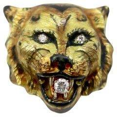Colgante victoriano de oro de 14 quilates esmaltado de tigre con diamantes