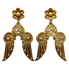 Antique Victorian 14K Gold Etruscan Revival Angel Wing Earrings