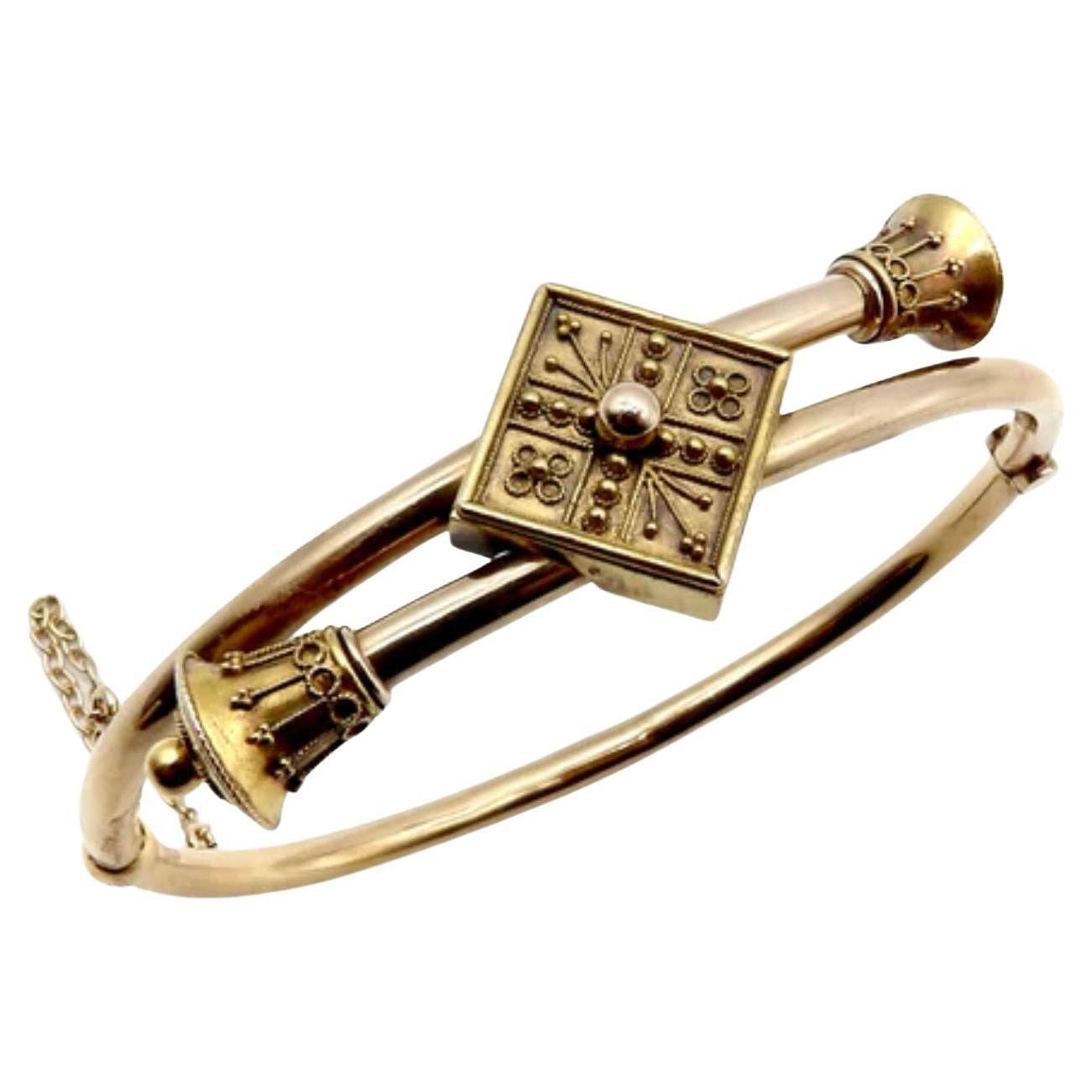 Victorian 14k Gold Etruscan Revival Bypass Bracelet
