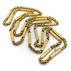 Victorian 14K Gold Fancy Link Long Guard Chain with Embossed Details