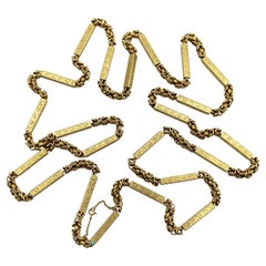 Victorian 14K Gold Fancy Link Long Guard Chain with Embossed Details