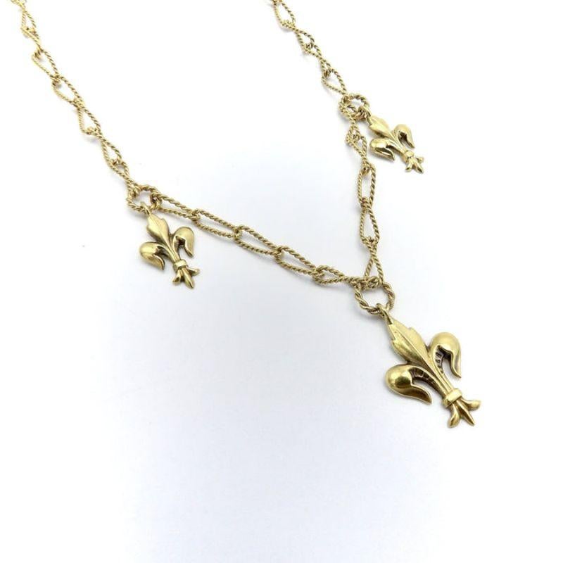 Victorian 14K Gold Fleur-De-Lis Necklace with Handmade Chain In Good Condition For Sale In Venice, CA