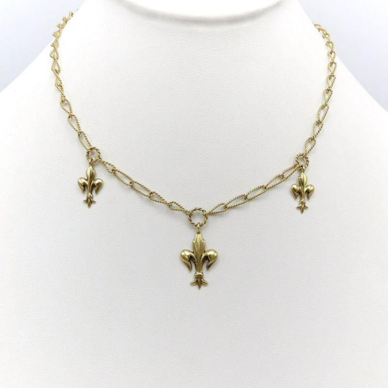 Victorian 14K Gold Fleur-De-Lis Necklace with Handmade Chain For Sale 2