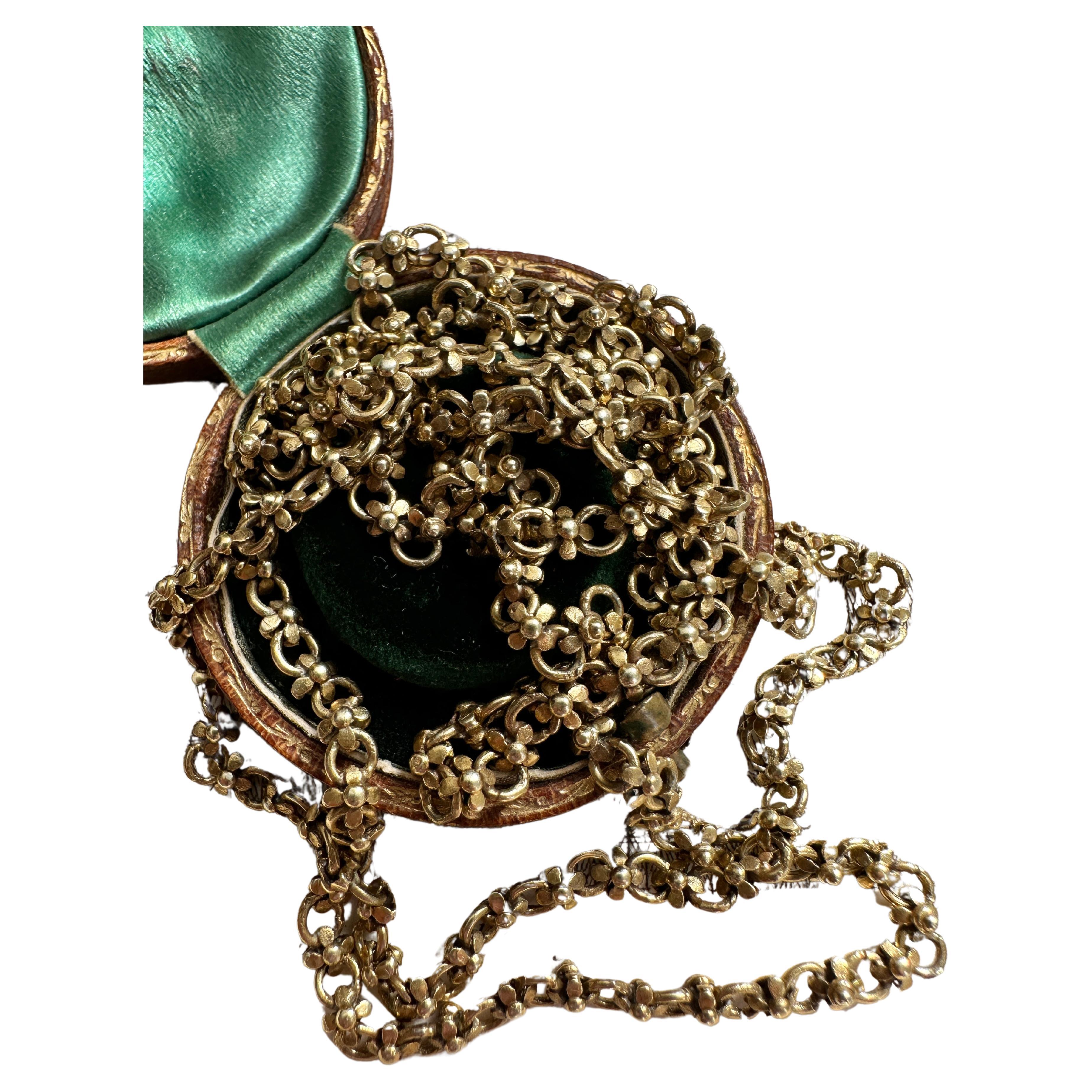 Victorian 14K Gold Flower Link Chain Necklace