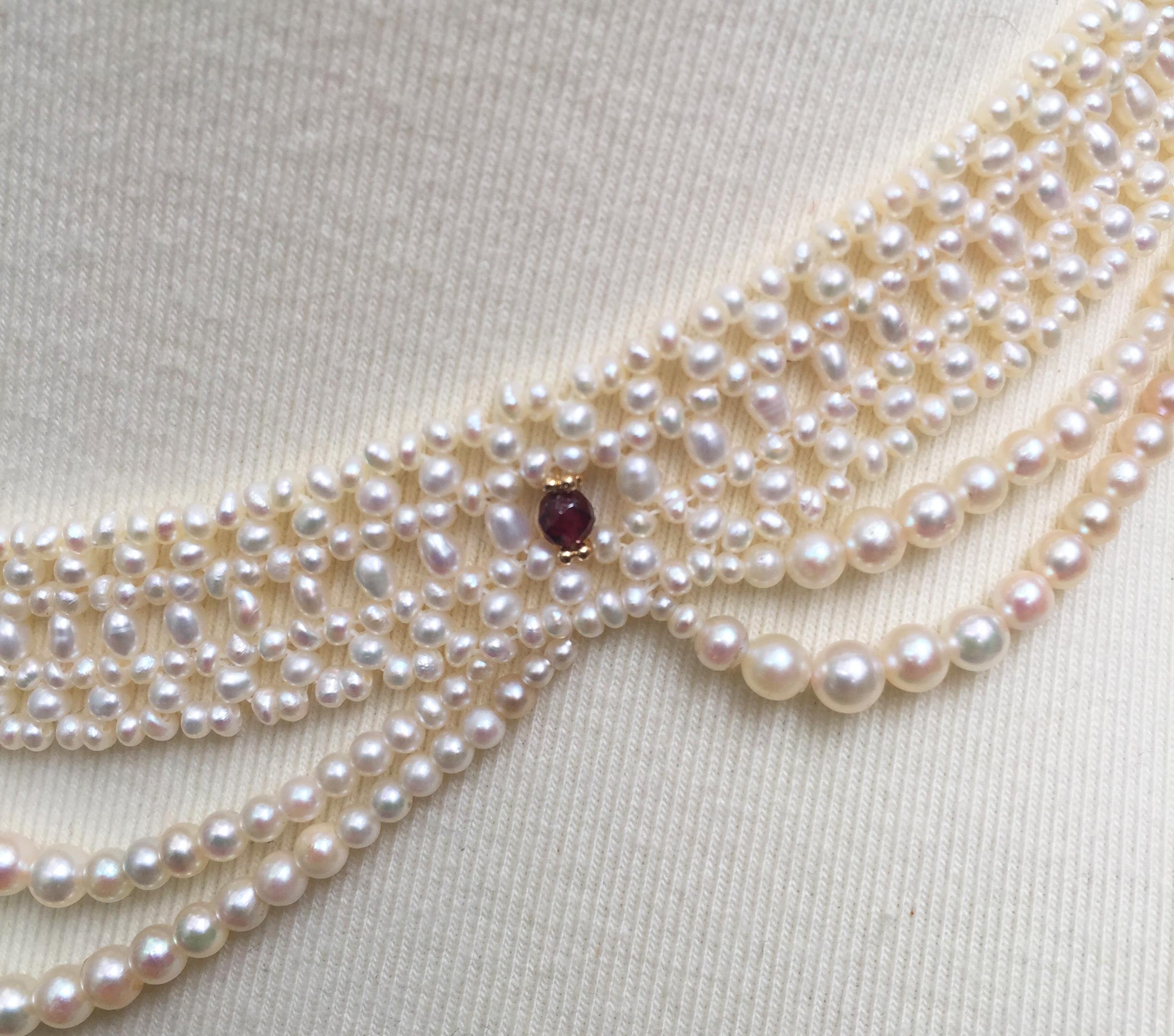 Marina J White Pearl Woven Necklace with Victorian 14k Yellow Gold Centerpiece   In New Condition In Los Angeles, CA