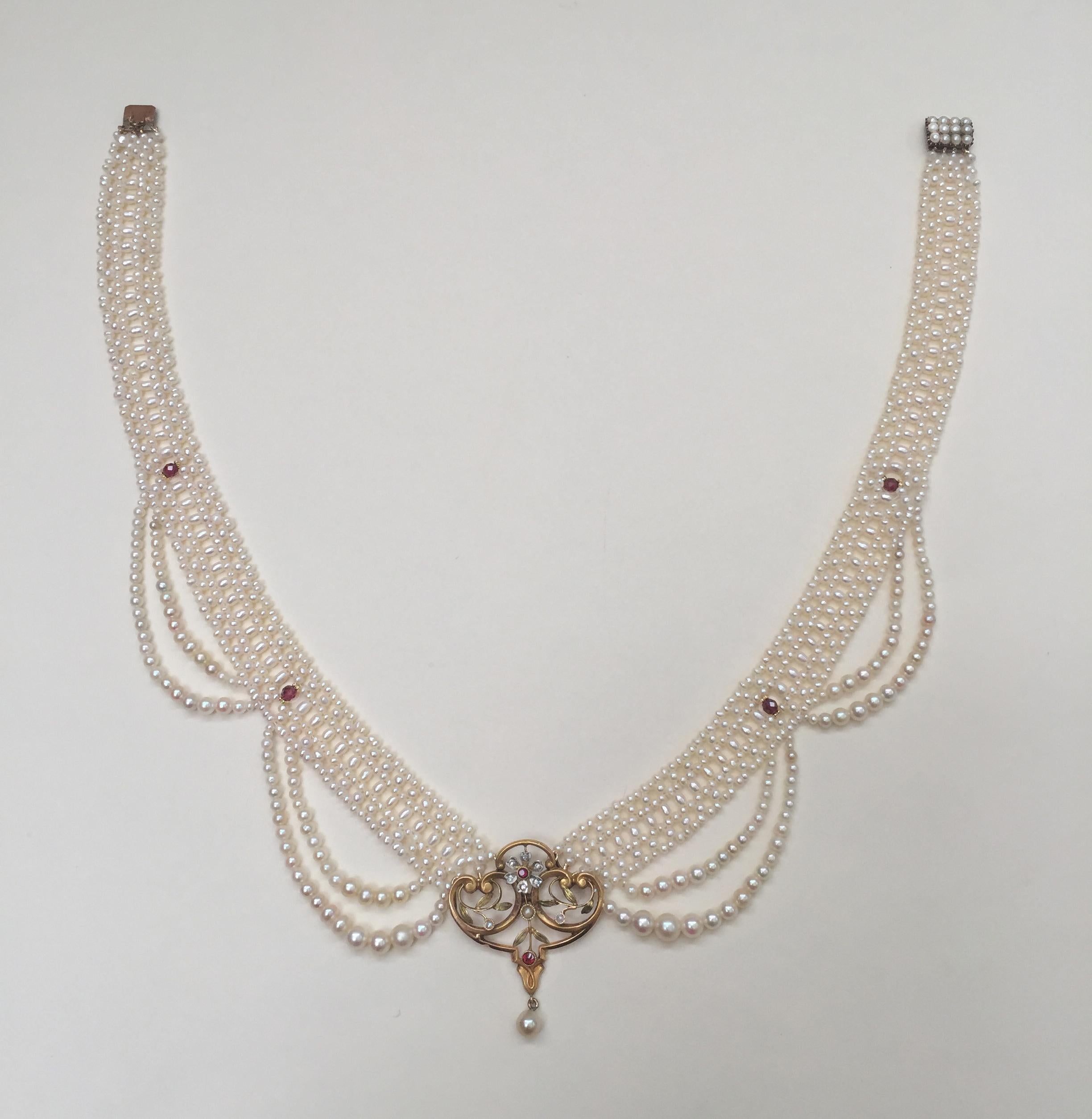 Marina J White Pearl Woven Necklace with Victorian 14k Yellow Gold Centerpiece   2