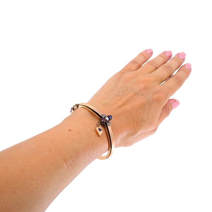 Pulsera victoriana de oro de 14k con piedras preciosas Corte rosa en venta