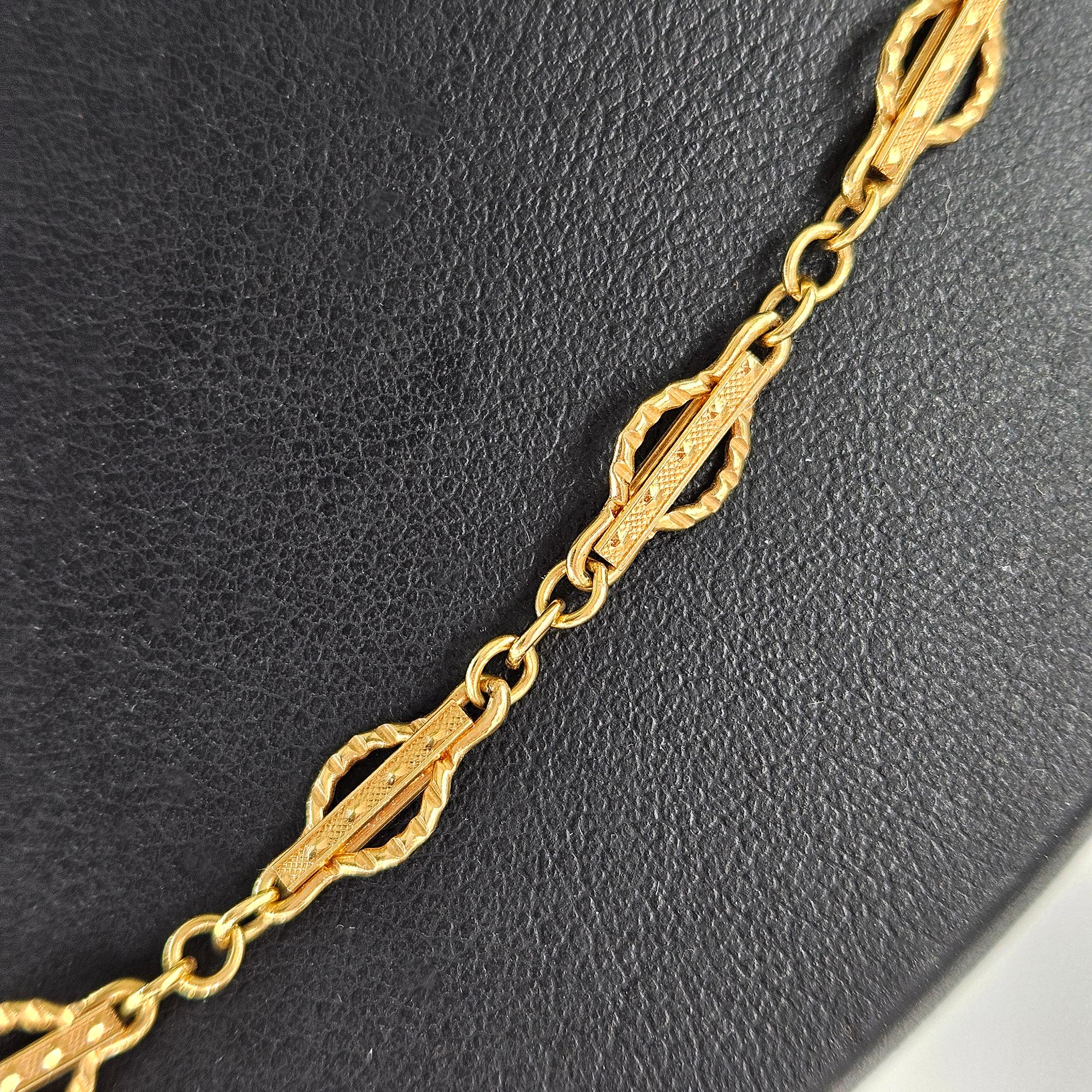 Viktorianische 14k Gold Gothic Revival Geometrische antike Sautoir Halskette Kette 20,5
