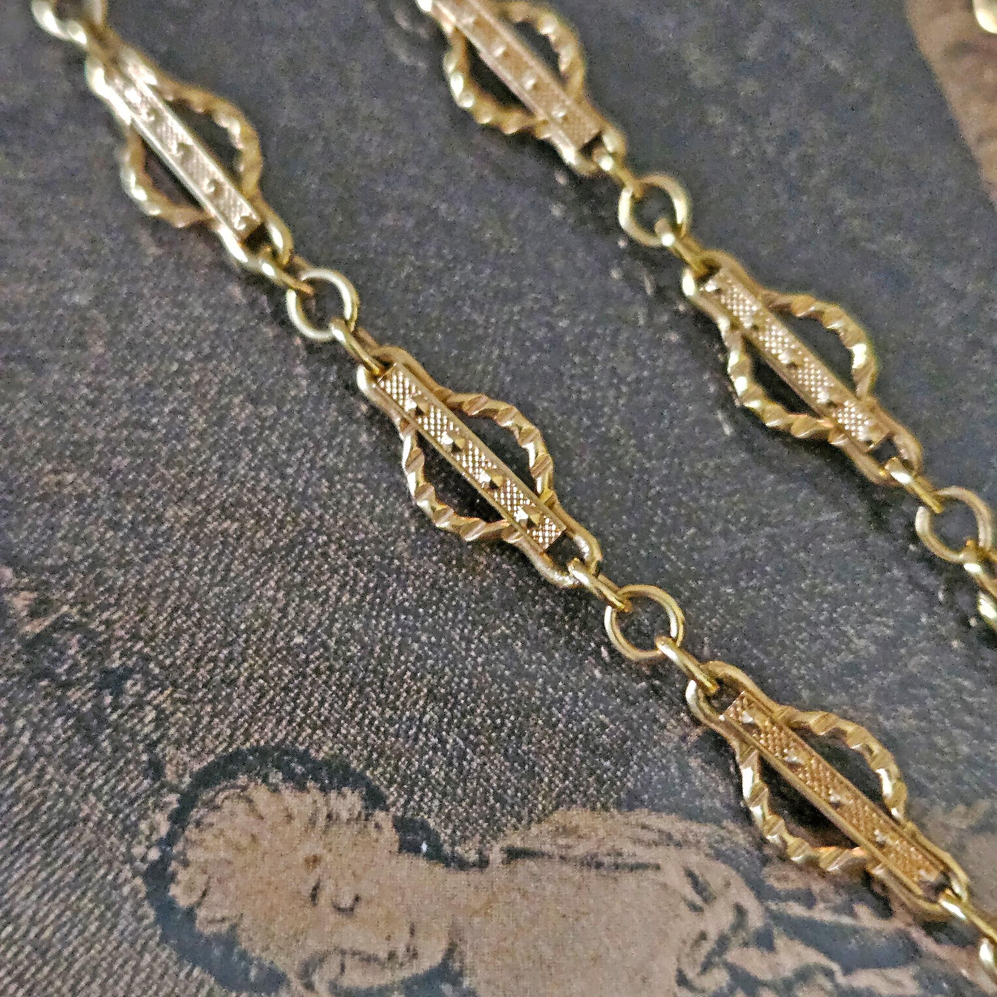 Viktorianische 14k Gold Gothic Revival Geometrische antike Sautoir Halskette Kette 20,5