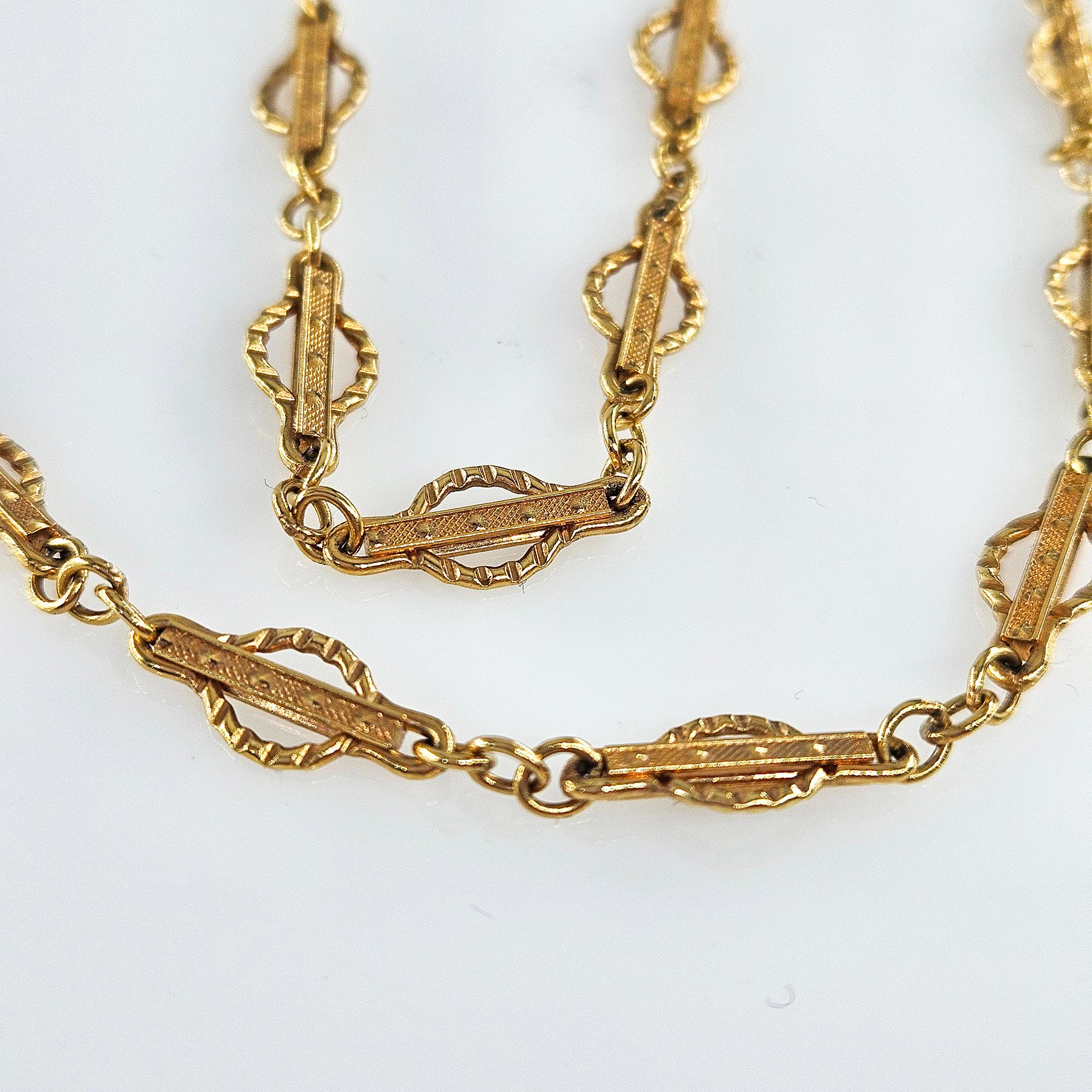 Viktorianische 14k Gold Gothic Revival Geometrische antike Sautoir Halskette Kette 20,5