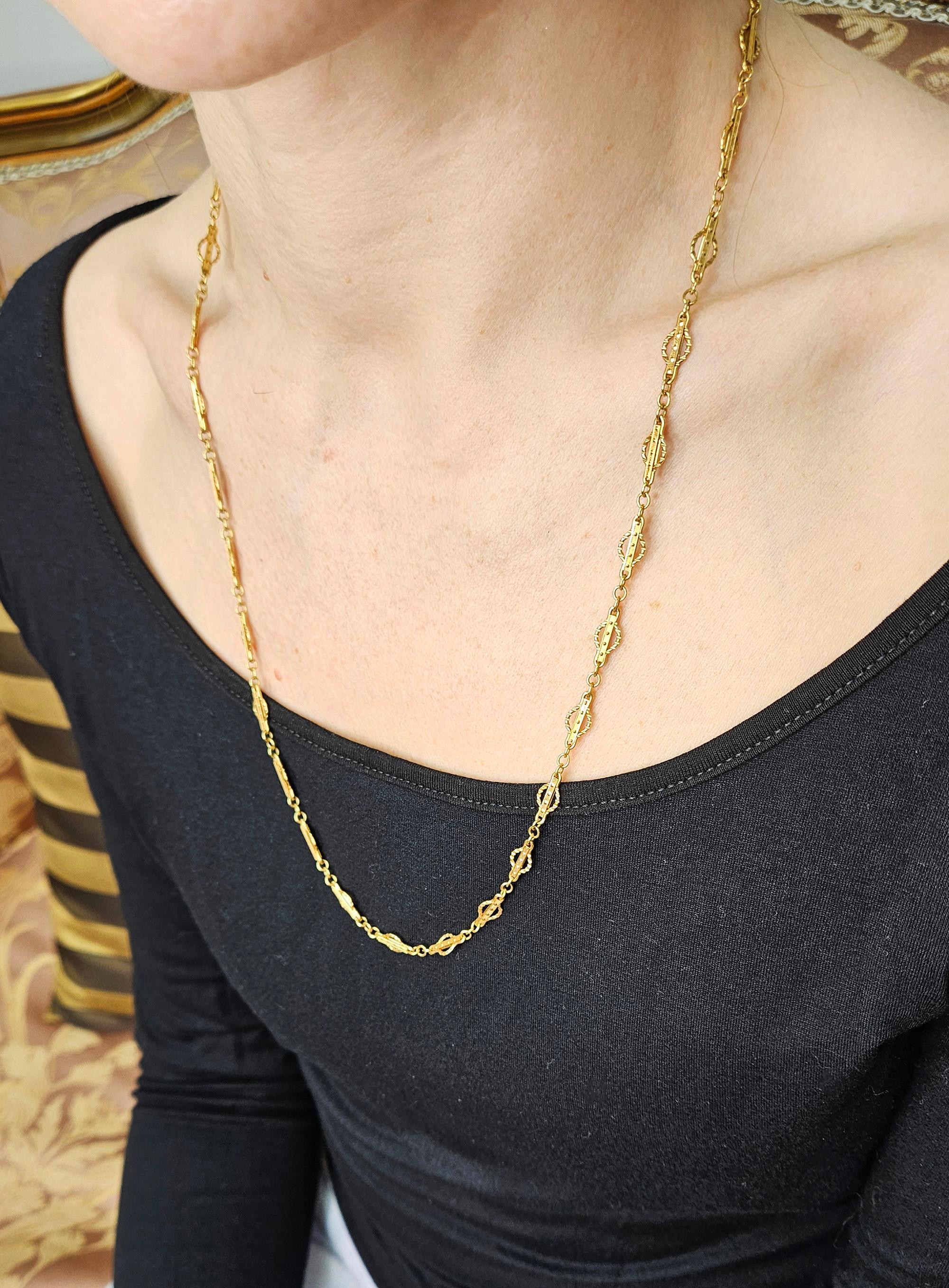 Viktorianische 14k Gold Gothic Revival Geometrische antike Sautoir Halskette Kette 20,5