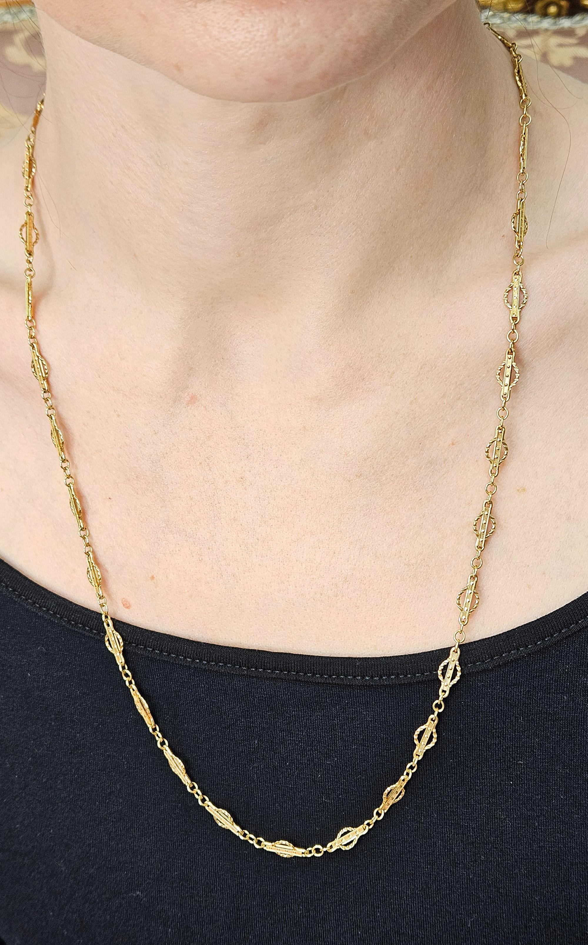 Viktorianische 14k Gold Gothic Revival Geometrische antike Sautoir Halskette Kette 20,5