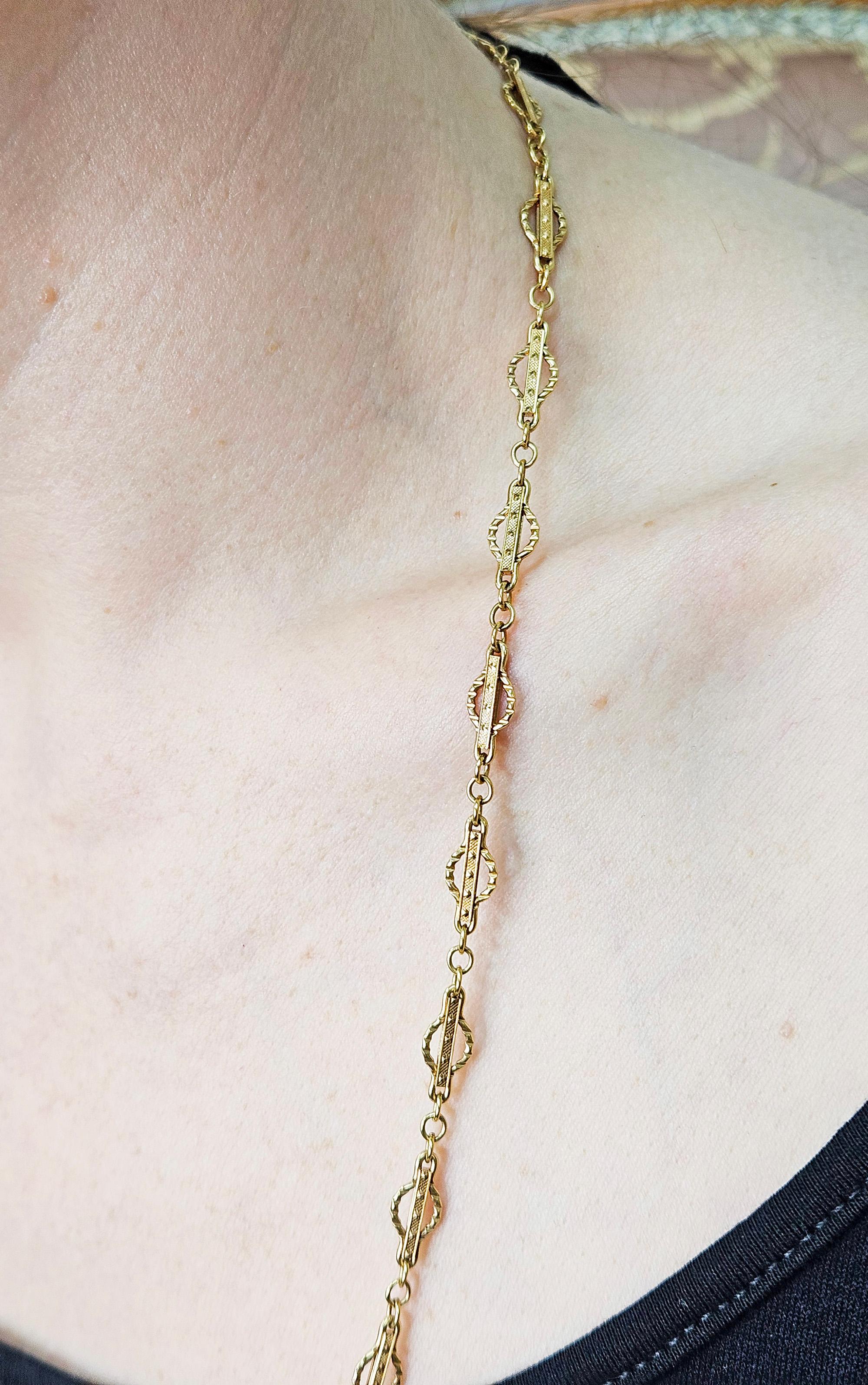 Viktorianische 14k Gold Gothic Revival Geometrische antike Sautoir Halskette Kette 20,5