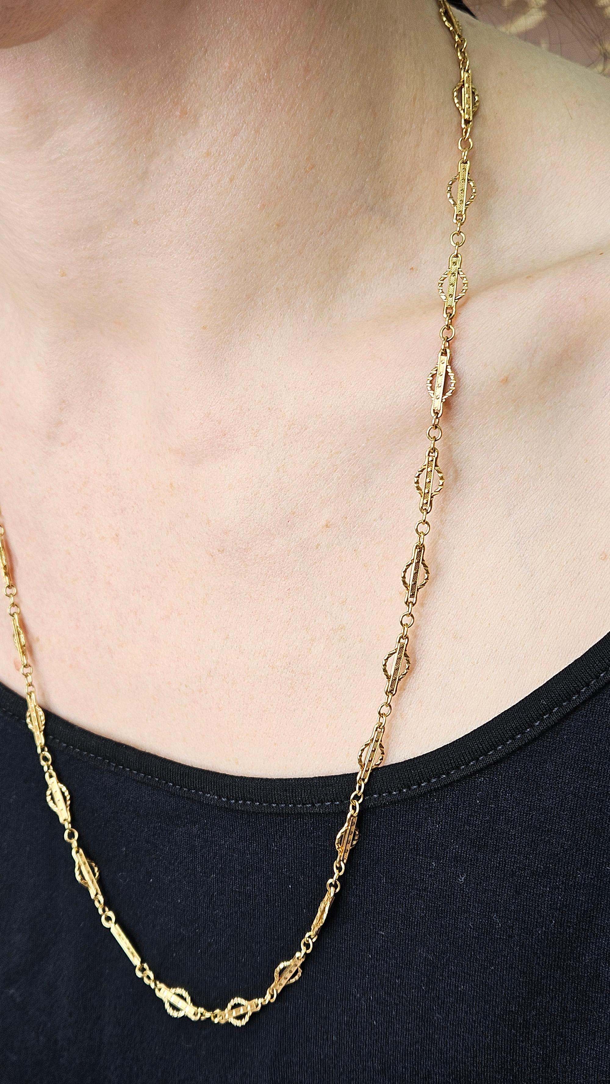 Viktorianische 14k Gold Gothic Revival Geometrische antike Sautoir Halskette Kette 20,5